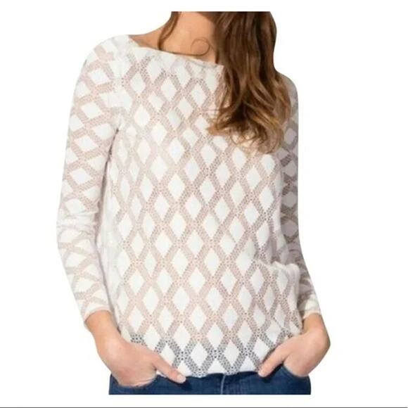 Maje White Lamour Diamond Lace Boatneck Sheer Blouse Size 1 / Small - Picture 1 of 12